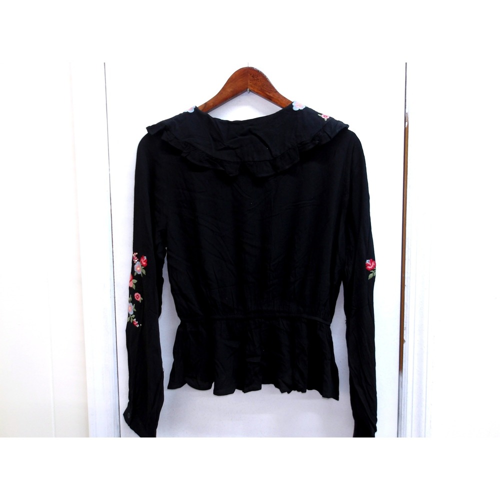 Savanna Jane Black Floral Embroidered Sequin Boho Blouse Top‎ L /#26308 - Picture 6 of 6